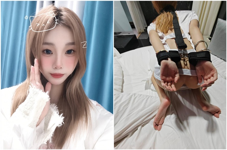 【原檔泄密】廣西外表清純女大酒店玩的特別花 抬腿正面操白T掀到胸口黑絲背夾著被頂更有SM